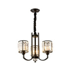 Black Cylinder Pendant Lighting Fixture Classic Faceted Crystal Living Room Chandelier Lamp
