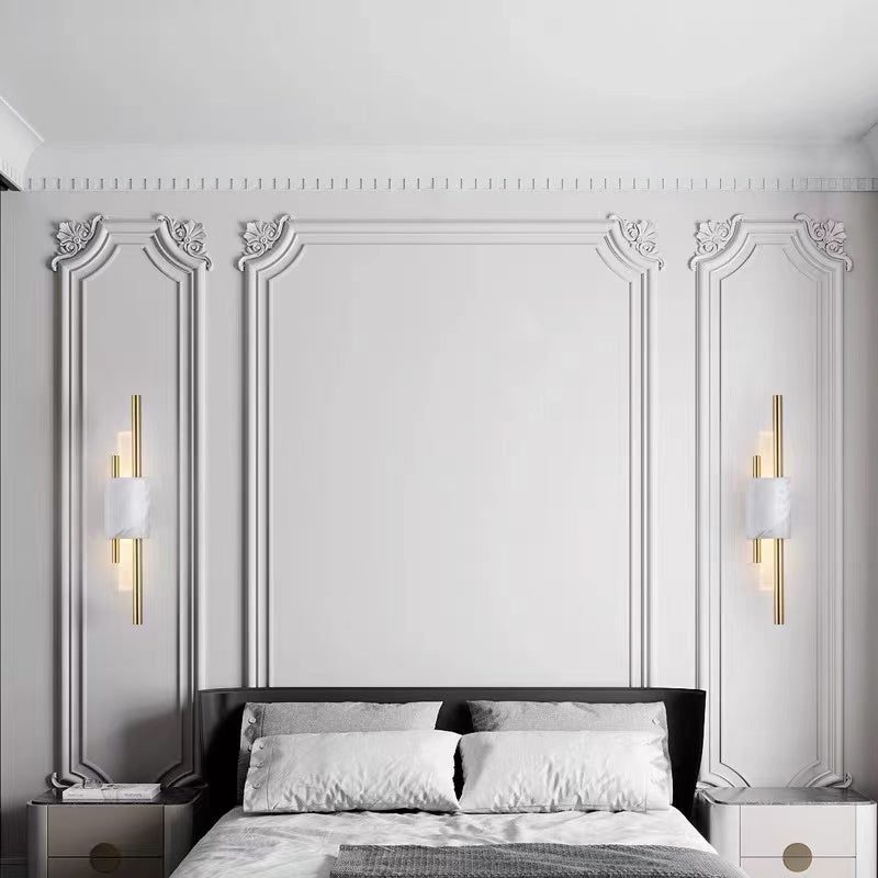 Drena Modern Linear Wall Sconce Marble. White/Green/Gold. Living Room