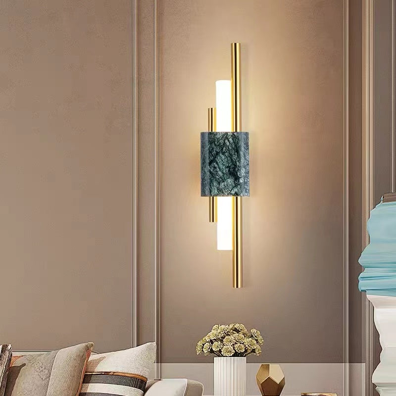 Drena Modern Linear Wall Sconce Marble. White/Green/Gold. Living Room