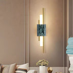 Drena Modern Linear Wall Sconce Marble. White/Green/Gold. Living Room