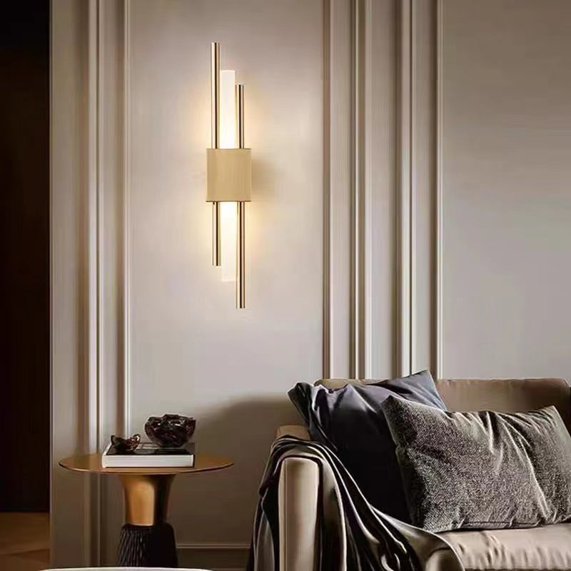 Drena Modern Linear Wall Sconce Marble. White/Green/Gold. Living Room