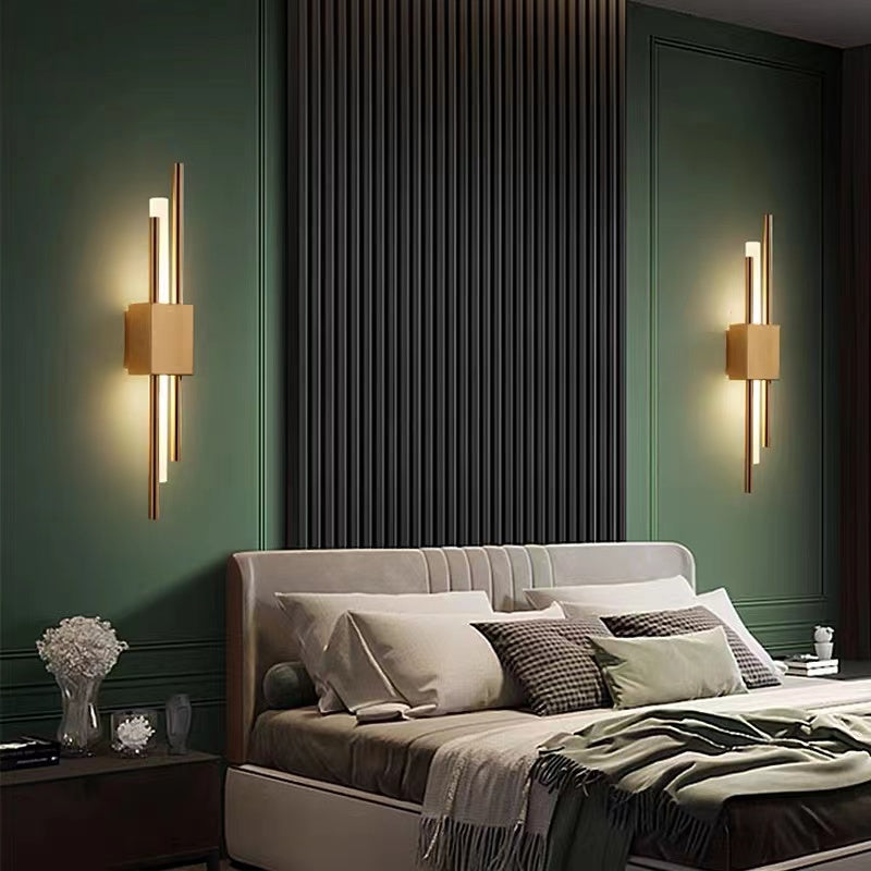 Drena Modern Linear Wall Sconce Marble. White/Green/Gold. Living Room