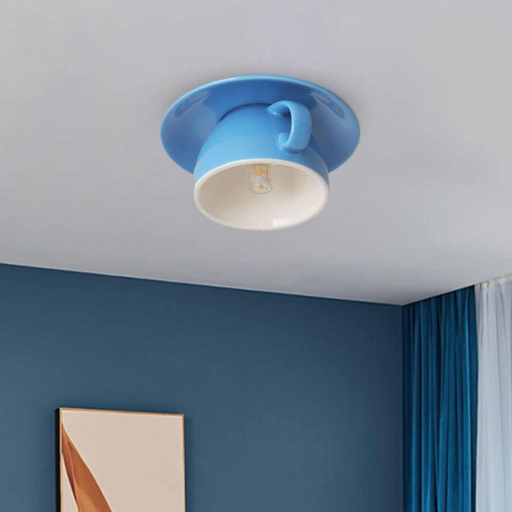 Teyo Modern Ceramic Coffee Cup Ceiling Light Blue/Pink/Yellow