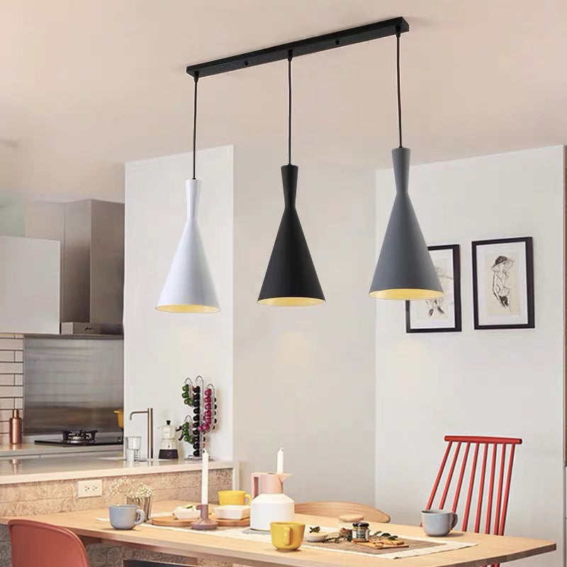 Simple 3 Bulbs Multi Ceiling Light Black Funnel Pendant Lamp with Metal Shade for Dining Room
