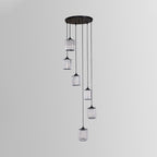 Cylinder Cluster Pendant Light Minimalist Clear Crystal Black Drop Lamp for Stairs