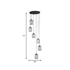Cylinder Cluster Pendant Light Minimalist Clear Crystal Black Drop Lamp for Stairs