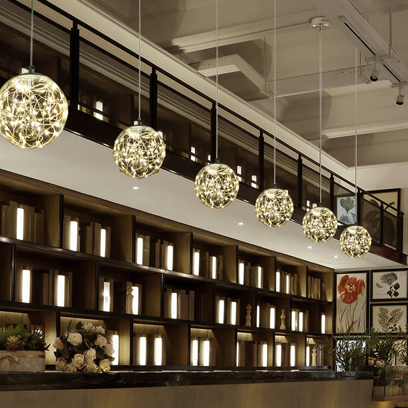 Ball Pendant Light Kit Minimal LED Glass Down Lighting with Inside Glowing String