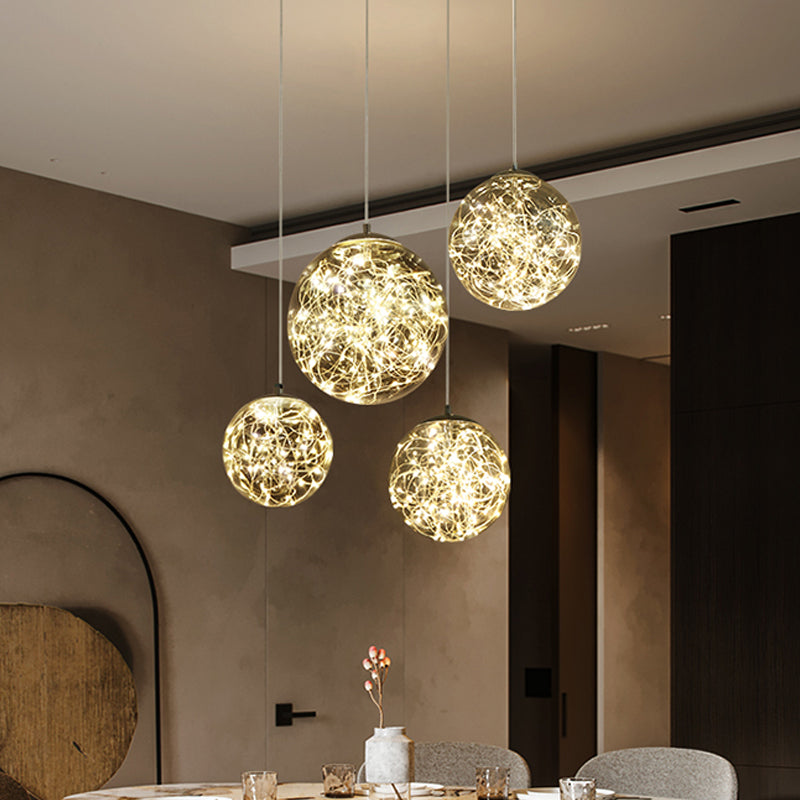 Ball Pendant Light Kit Minimal LED Glass Down Lighting with Inside Glowing String