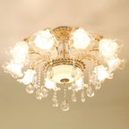 Blossom Pendant Lamp Modern Style Frosted Glass Corridor Chandelier Light with Crystal Ball in Gold