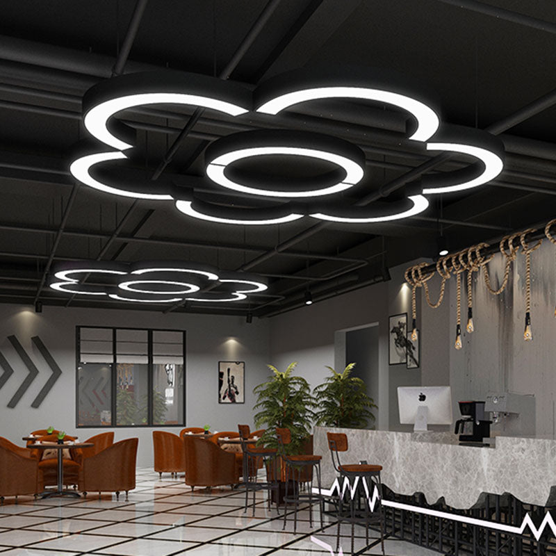 Arc Shaped Gym Pendant Lamp Metal Contemporary LED Hanging Ceiling Light in Black
