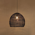 Rattan Cloche Pendant Ceiling Light Asian Single-Bulb Suspension Lighting over Dining Table
