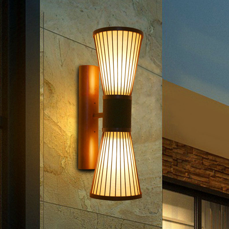 1 Head Corridor Wall Light Asian Wood Wall Sconce Lighting with Hourglass Bamboo Shade
