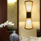 1 Head Corridor Wall Light Asian Wood Wall Sconce Lighting with Hourglass Bamboo Shade