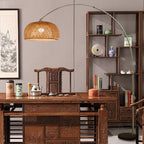 Fishing Rod Standing Lamp Chinese Bamboo 1-Light Wood Reading Floor Light with Swivel Shade