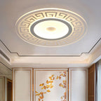 Acrylic Rounded Shape LED Flush Light Artistic White Ceiling Light Flush Mount with Greek Key Decor for Bedroom