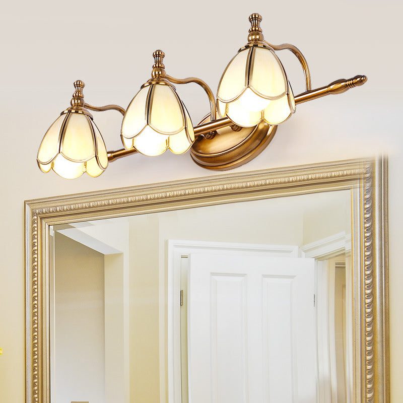 Vintage Scalloped Sconce Lighting Opal Glass Vanity Light Fixture in Brass for Bathroom