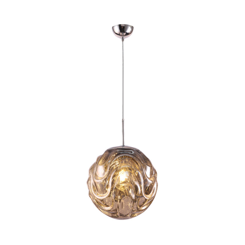 Contemporary 1 Light Pendant Light with Black/Silver/Blue Glass Shade Meringue Hanging Ceiling Light