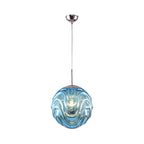 Contemporary 1 Light Pendant Light with Black/Silver/Blue Glass Shade Meringue Hanging Ceiling Light