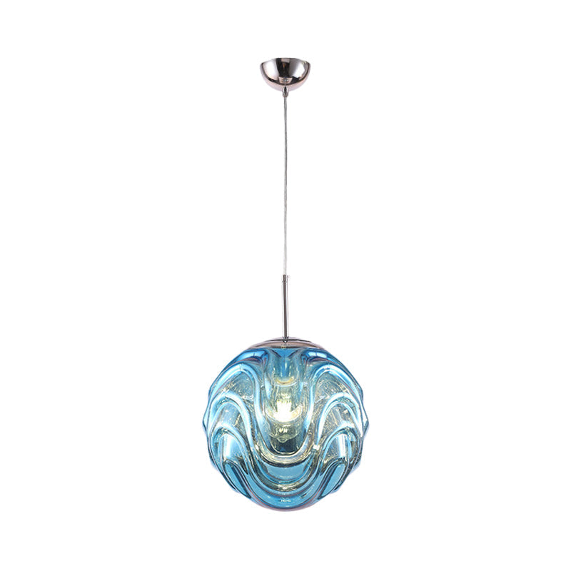 Contemporary 1 Light Pendant Light with Black/Silver/Blue Glass Shade Meringue Hanging Ceiling Light