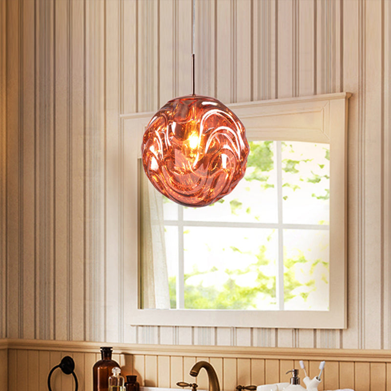 Contemporary 1 Light Pendant Light with Black/Silver/Blue Glass Shade Meringue Hanging Ceiling Light