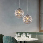 Contemporary 1 Light Pendant Light with Black/Silver/Blue Glass Shade Meringue Hanging Ceiling Light