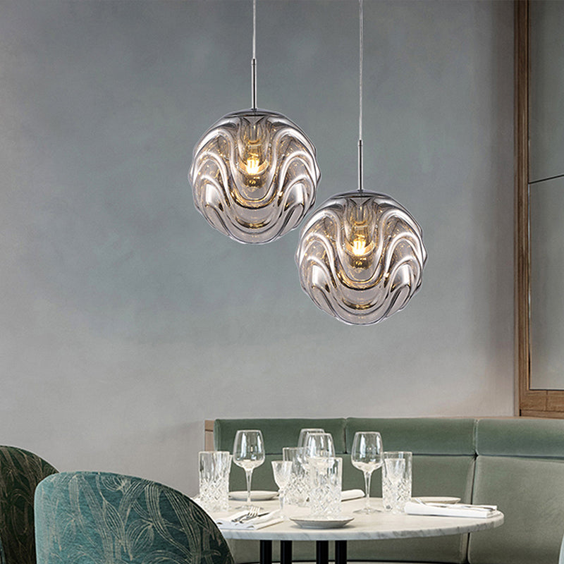 Contemporary 1 Light Pendant Light with Black/Silver/Blue Glass Shade Meringue Hanging Ceiling Light