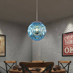 Contemporary 1 Light Pendant Light with Black/Silver/Blue Glass Shade Meringue Hanging Ceiling Light