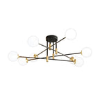 Cream Glass Sphere Semi Flush Mount Modernist 4/6/8 Lights Black Semi Flush Mount Light Fixture with Linear Arm
