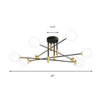 Cream Glass Sphere Semi Flush Mount Modernist 4/6/8 Lights Black Semi Flush Mount Light Fixture with Linear Arm