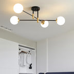 Cream Glass Sphere Semi Flush Mount Modernist 4/6/8 Lights Black Semi Flush Mount Light Fixture with Linear Arm