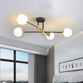 Cream Glass Sphere Semi Flush Mount Modernist 4/6/8 Lights Black Semi Flush Mount Light Fixture with Linear Arm