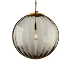 Sphere Pendant Lighting Modern Blue/Purple/Smoky Ribbed Glass 1 Light Led Hanging Ceiling Lamp for Bedroom