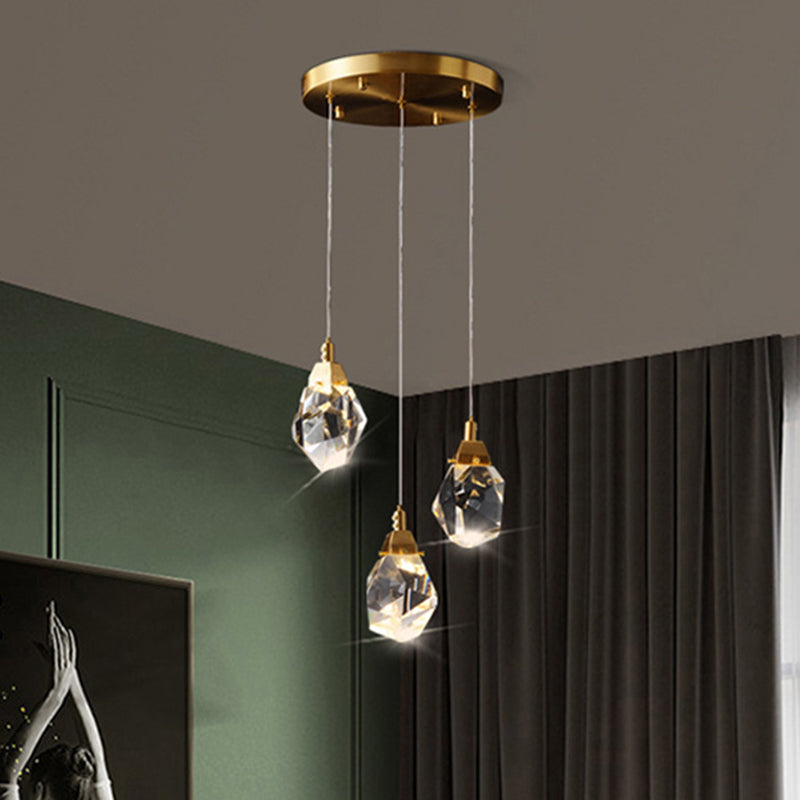Crystal Gemstone Shaped LED Suspension Light Artistic Brass Pendant Light Fixture for Dining Room