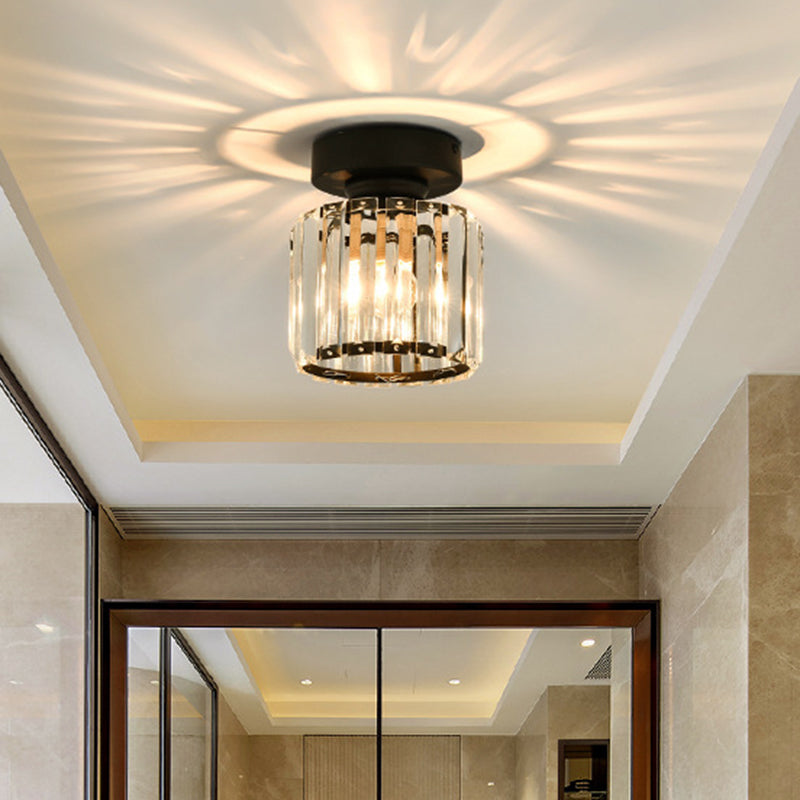 Contemporary Geometric Flush Ceiling Light Tri-Prism Crystal 1-Light Hallway Flush Mount Lighting in Black