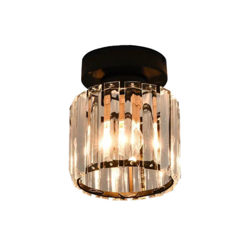 Contemporary Geometric Flush Ceiling Light Tri-Prism Crystal 1-Light Hallway Flush Mount Lighting in Black