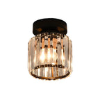 Contemporary Geometric Flush Ceiling Light Tri-Prism Crystal 1-Light Hallway Flush Mount Lighting in Black