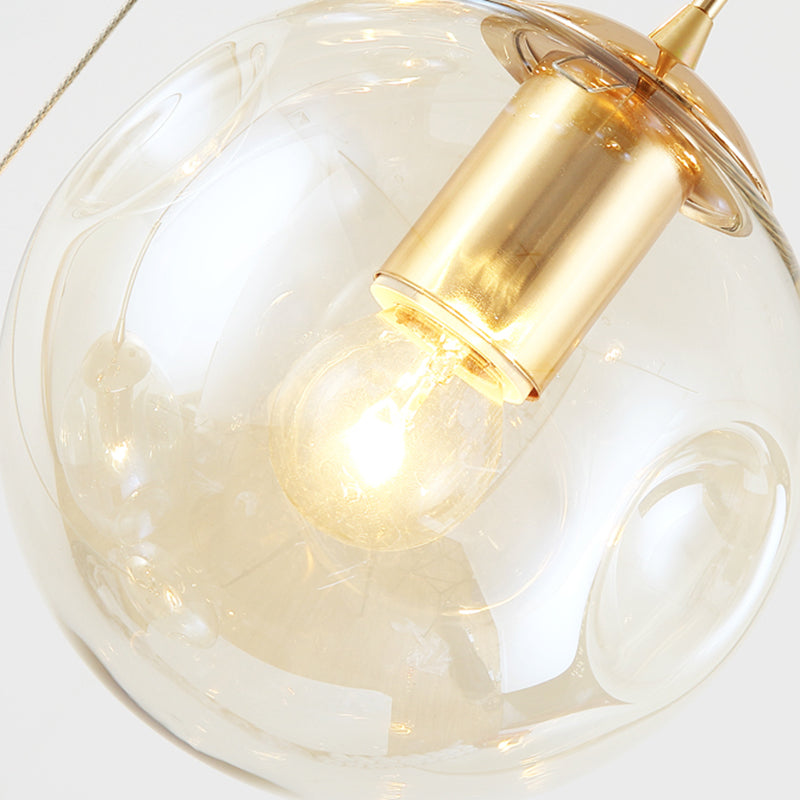 Handblown Glass Ball Multi Light Pendant Modern Cognac Hanging Lighting for Staircase