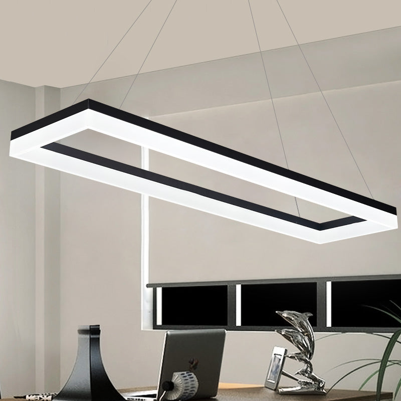 Black Rectangle Chandelier Light Modernism Acrylic LED Pendant Light Fixture in White/Warm/Natural Light