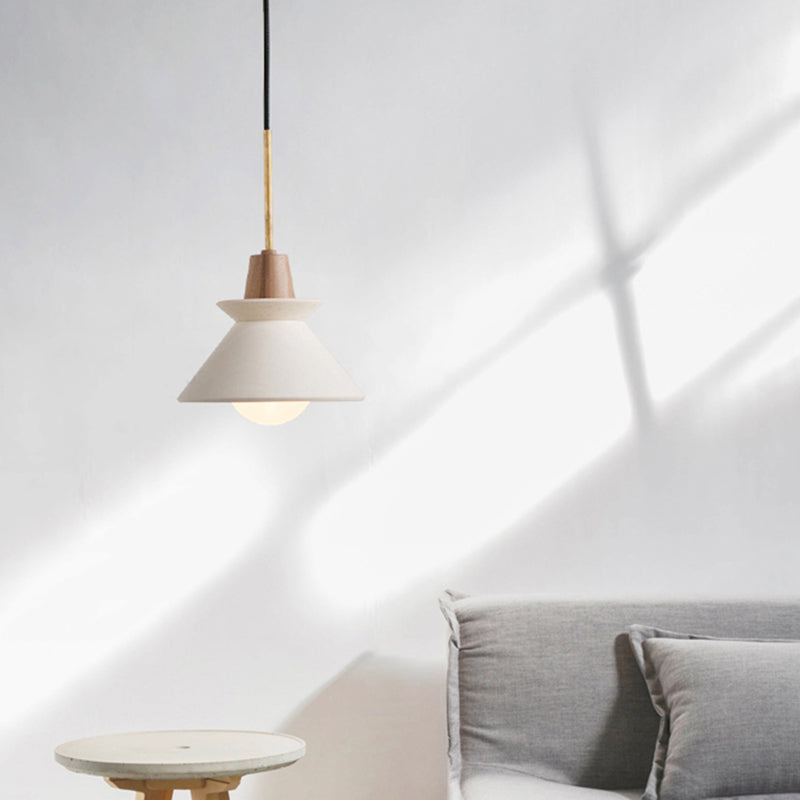 Bowl Shade Ceiling Light Simplicity Cement Single Dining Room Hanging Pendant Light in White