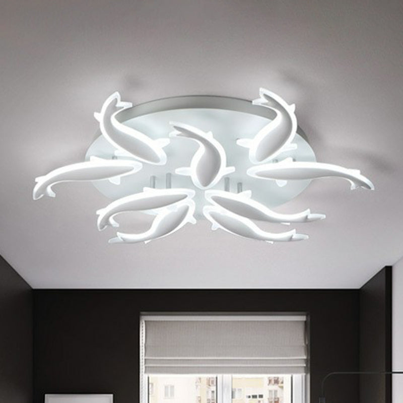 Fish Flush Mount Light Contemporary Acrylic White LED Semi Flush Ceiling Light for Living Room