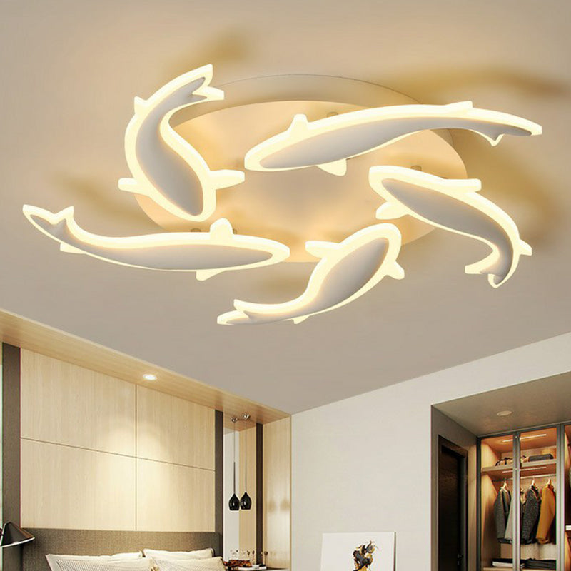 Fish Flush Mount Light Contemporary Acrylic White LED Semi Flush Ceiling Light for Living Room