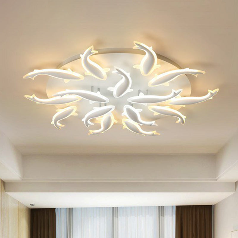 Fish Flush Mount Light Contemporary Acrylic White LED Semi Flush Ceiling Light for Living Room
