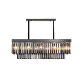 Rectangle Smoke Gray Crystal Block Island Lamp Modern 10 Lights Black Hanging Chandelier, 31.5"/39" Wide