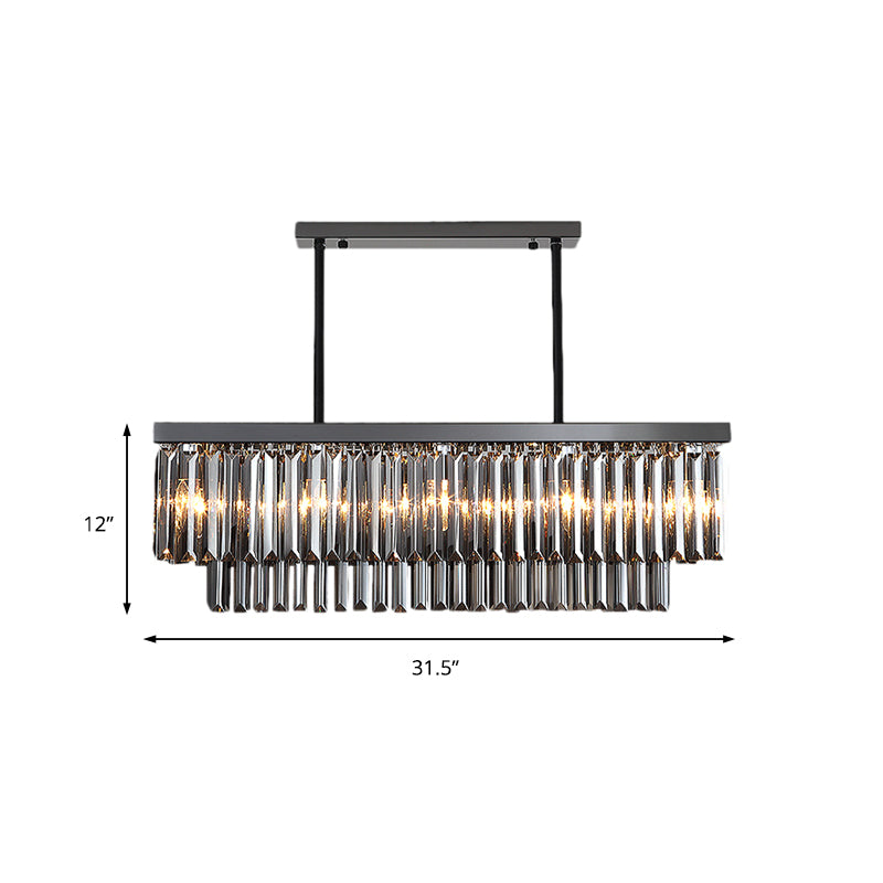 Rectangle Smoke Gray Crystal Block Island Lamp Modern 10 Lights Black Hanging Chandelier, 31.5"/39" Wide