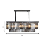 Rectangle Smoke Gray Crystal Block Island Lamp Modern 10 Lights Black Hanging Chandelier, 31.5"/39" Wide