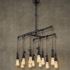 Industrial Plumbing Pipe LED Hanging Lamp Iron Island Chandelier Light in Black for Restaurant