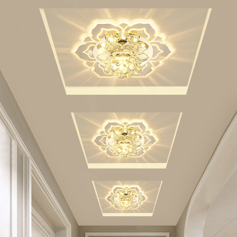 Clear Blossom LED Flush Mount Modern Crystal Flushmount Ceiling Light for Hallway