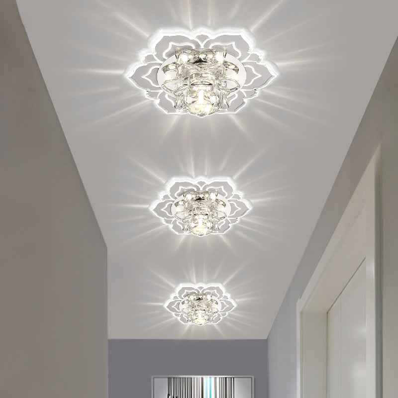 Clear Blossom LED Flush Mount Modern Crystal Flushmount Ceiling Light for Hallway