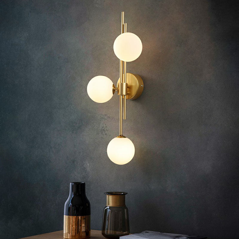 Designer Ball Wall Light Sconce Glass 3-Head Bedroom Wall Mounted Lighting in Brass
