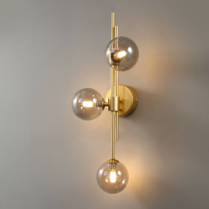 Designer Ball Wall Light Sconce Glass 3-Head Bedroom Wall Mounted Lighting in Brass